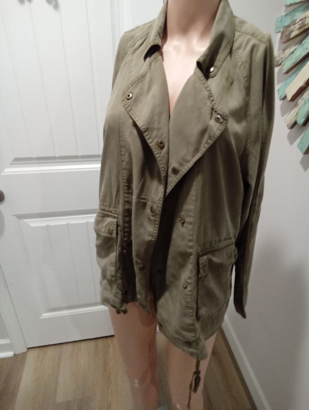 Saks Fifth Avenue Sz M Olive Green Double Breasted Utility Cargo Safari Jacket